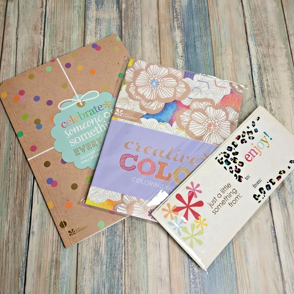 Erin Condren Bundle Coloring Book All Occasion Gift Wrap Cards Labels Stickers